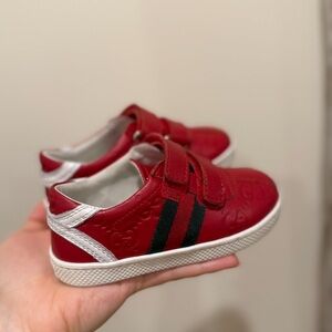 Gucci Kids Red Sneakers with Black and White Accents